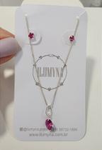 Conjunto zirconia redonda pink prata 925 Conjunto zirconia redonda pink prata 925