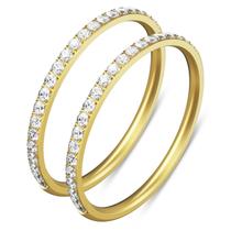 Conjunto ZOOROO com 2 Anéis Empilháveis Banho de Ouro 14K Conjunto ZOOROO com 2 Anéis Empilháveis Banho de Ouro 14K