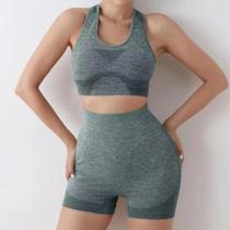 Conjuntos Academia Fitness Feminino Leggings Top Shorts Levanta Bumbum Academia