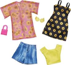 Conjuntos Barbie Fashion - Camisa, Calção e Quimono, Vestido Girassol, Bolsa e Óculos de Sol