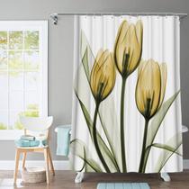 Conjuntos coloridos de cortina de chuveiro de flor de tulipa com tapete antiderrapante