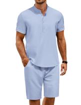 Conjuntos curtos de calças de linho de 2 peças para homens COOFANDY Light Blue