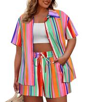 Conjuntos de 2 peças para mulheres, blusa casual de verão com botões e shorts