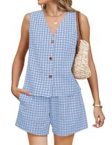 Conjuntos de 2 peças para roupas femininas de verão PEHMEA 2025 Blue-L