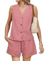 Conjuntos de 2 peças para roupas femininas de verão PEHMEA 2025 (vermelho-L) Conjuntos de 2 peças para roupas femininas de verão PEHMEA 2025 (vermelho-L)