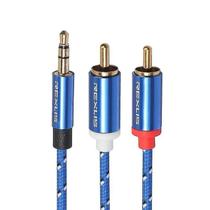Conjuntos de acessórios de computador rexlis 3610 3,5 mm macho para duplo plugue banhado a ouro rca cabo de áudio trançado de algodão azul para entrada rca
