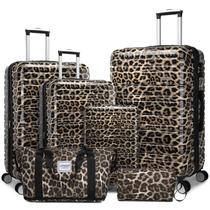Conjuntos de bagagem LARVENDER de 6 peças com estampa de leopardo TSA Lock