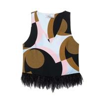 Conjuntos De Calças Com Estampa Geométrica Para Mulheres, Tops De Alças Em V Com Decoração De Penas, Conjuntos De Calças Com Estampa Geométrica Para Mulheres, Tops De Alças Em V Com Decoração De Penas,