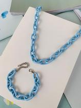 Conjuntos de Colar e Pulseira correntes coloridas pintadas tendência Verão