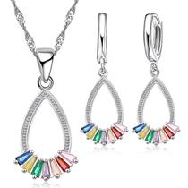 Conjuntos De Joias De Cristal Arco-Íris Para Mulheres E Meninas, Colar E Brincos Em Prata Esterlina Conjuntos De Joias De Cristal Arco-Íris Para Mulheres E Meninas, Colar E Brincos Em Prata Esterlina