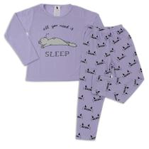 Conjuntos De Pijama Roxo Gatinho Manga Longa Moda Roupa de Dormir Estampas Luminosa Crianças Menina
