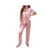 Conjuntos De Pijamas De Seda Para Mulheres Com Camisa De Manga Curta E Calças 2 Peças Roupas De
