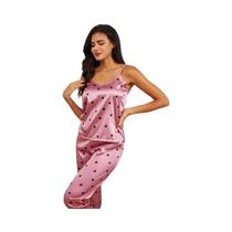 Conjuntos De Pijamas De Seda Satin Com Estampa De Letras Para Mulheres, Camiseta E Calça, Lingerie