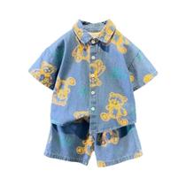 Conjuntos De Roupas De Verão Em Denim Para Meninos De 2 a 6 Anos, Camiseta Com Estampa De Urso E Conjuntos De Roupas De Verão Em Denim Para Meninos De 2 a 6 Anos, Camiseta Com Estampa De Urso E
