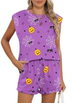 Conjuntos de shorts de manga curta de 2 peças para mulheres RUBZOOF Dia de Todos os Santos Conjuntos de shorts de manga curta de 2 peças para mulheres RUBZOOF Dia de Todos os Santos