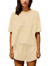 Conjuntos de shorts de pijama, roupas femininas listradas para o lounge de verão da Ythomm Conjuntos de shorts de pijama, roupas femininas listradas para o lounge de verão da Ythomm