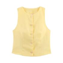 Conjuntos De Shorts Femininos De Verão Da Moda: Tops Casuais De Colete Com Botões E Shorts Mini