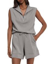 Conjuntos de shorts femininos Glamaker Summer Lounge Track Suits, cinza Conjuntos de shorts femininos Glamaker Summer Lounge Track Suits, cinza