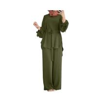 Conjuntos Elegantes Casuais Para Mulheres Muçulmanas, Blusas De Manga Longa Em Cores Sólidas, Calças Conjuntos Elegantes Casuais Para Mulheres Muçulmanas, Blusas De Manga Longa Em Cores Sólidas, Calças