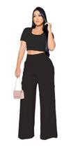 Conjuntos Femininos De Calça Pantalona E Cropped Moletinho