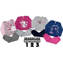 Conjuntos Infantil de Inverno 3 Blusas Sem Capuz Moletom + 3 Calças Moletom de MENINAS 1 a 8 Anos