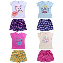 Conjuntos Infantis de Verão Menina kit 8 peças Blusas Shorts