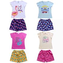 Conjuntos Infantis de Verão Menina kit 8 peças Blusas Shorts Conjuntos Infantis de Verão Menina kit 8 peças Blusas Shorts