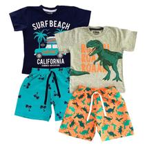 Conjuntos Infantis Menino Camiseta Shorts 4 pçs Kit Infantil