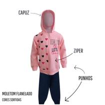 Conjuntos Moletom Infantil feminino Blusa e Calça Flanelado Agasalho Inverno Capuz Ziper Punho, Roupa Menina frio criança tamanhos 04 06 08