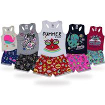 Conjuntos Roupa Infantil Feminino 4 Blusas + 4 Shorts 1/2/3/4/6/8 Anos