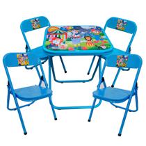 Conjutno Mesa Mesinha Infantil e 4 Cadeiras Dobrável Até 40 Kg Azul Estampa Circo