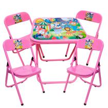 Conjutno Mesa Mesinha Infantil e 4 Cadeiras Dobrável Até 40 Kg Rosa Estampa Circo