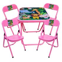 Conjutno Mesa Mesinha Infantil e 4 Cadeiras Dobrável Até 40 Kg Rosa Estampa Floresta Conjutno Mesa Mesinha Infantil e 4 Cadeiras Dobrável Até 40 Kg Rosa Estampa Floresta