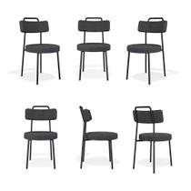 Conjuto 6 Cadeiras Fixa Ster Escritório Linho Grafite - Vallisa Decor