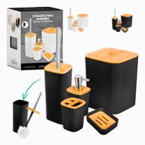 Conjuto Acessórios P/ Banheiro Lavabo Luxo 5 Peças Bambu - Rio Home