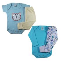 Conjuto Body e Calça Bebe Body Manga Curta e Longa Mijao Calça Vira Pé Liso Estampado Kit4 Pçs Menino Infantil 100 algodão Antialérgico Baby Deluxe