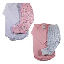 Conjuto Body e Calca Bebe Body Manga Longa Liso Mijao Estampado Vira Pé Suedine Kit4 Pçs Menina Infantil 100 algodão Tecido Antialérgico Baby Deluxe Conjuto Body e Calca Bebe Body Manga Longa Liso Mijao Estampado Vira Pé Suedine Kit4 Pçs Menina Infantil 100 algodão Tecido Antialérgico Baby Deluxe