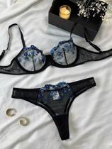 Conjuto de Lingerie Sutiã e calcinha Babydoll Bordados ElaShopp