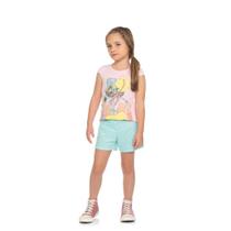 Conjuto Feminino Infantil Blusa Cotton Shorts Moletom Listrado Conjuto Feminino Infantil Blusa Cotton Shorts Moletom Listrado