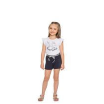Conjuto Feminino Infantil Blusa Meia Malha Shorts Moletom Conjuto Feminino Infantil Blusa Meia Malha Shorts Moletom