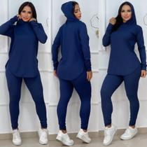 Conjuto lanzinha calça e blusa com capuz feminino queitinha outono inverno