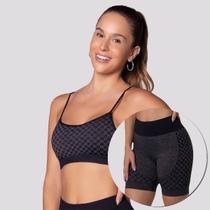 Conjuto Top e Shorts Selene Quadriculado com Bojo Removível Feminino Preto