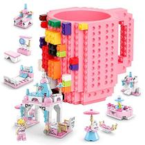 Construa em caneca de tijolo para crianças adultos meninos, canecas de café Cusod Novelty compatíveis com Lego, canecas de café divertidas para aniversário, 16OZ exclusivo Cool DIY Cups, Block Buddy Mug com 6 em 1 blocos