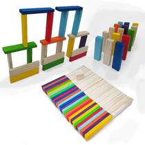 Construindo Com Placas 56 Peças Madeira Maciça Educativo