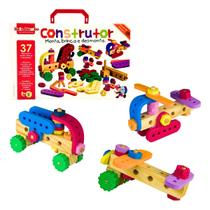 Construtor Monta, Brinca e Desmonta Montar Encaixe Brinquedos Educativos Infantil de Madeira e EVA Bate Bumbo Criança 3 anos