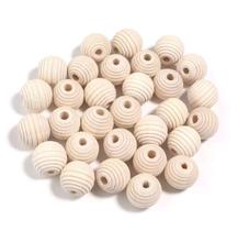 Conta Bola Madeira Frisada 24mm Com Furo Brilho 40 Peças DIY