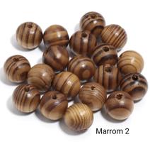 Conta Bola Madeira Mesclada 24mm Com Brilho E Furo 50 Peças