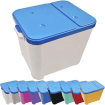 Container Porta Ração Canister Plástico com Tampa Azul Protege Conserva Furacão Pet 15 Kg Branco com Tampa Azul