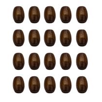 Contas Bola Azeitona Madeira 15mm Com Furo e Brilho 50 Peças - Marrom Escuro