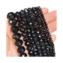 Contas De Cristal De Vidro Preto Em Forma De Rondelle Soltas Para DIY Em Joalheria, Pulseira E Colar